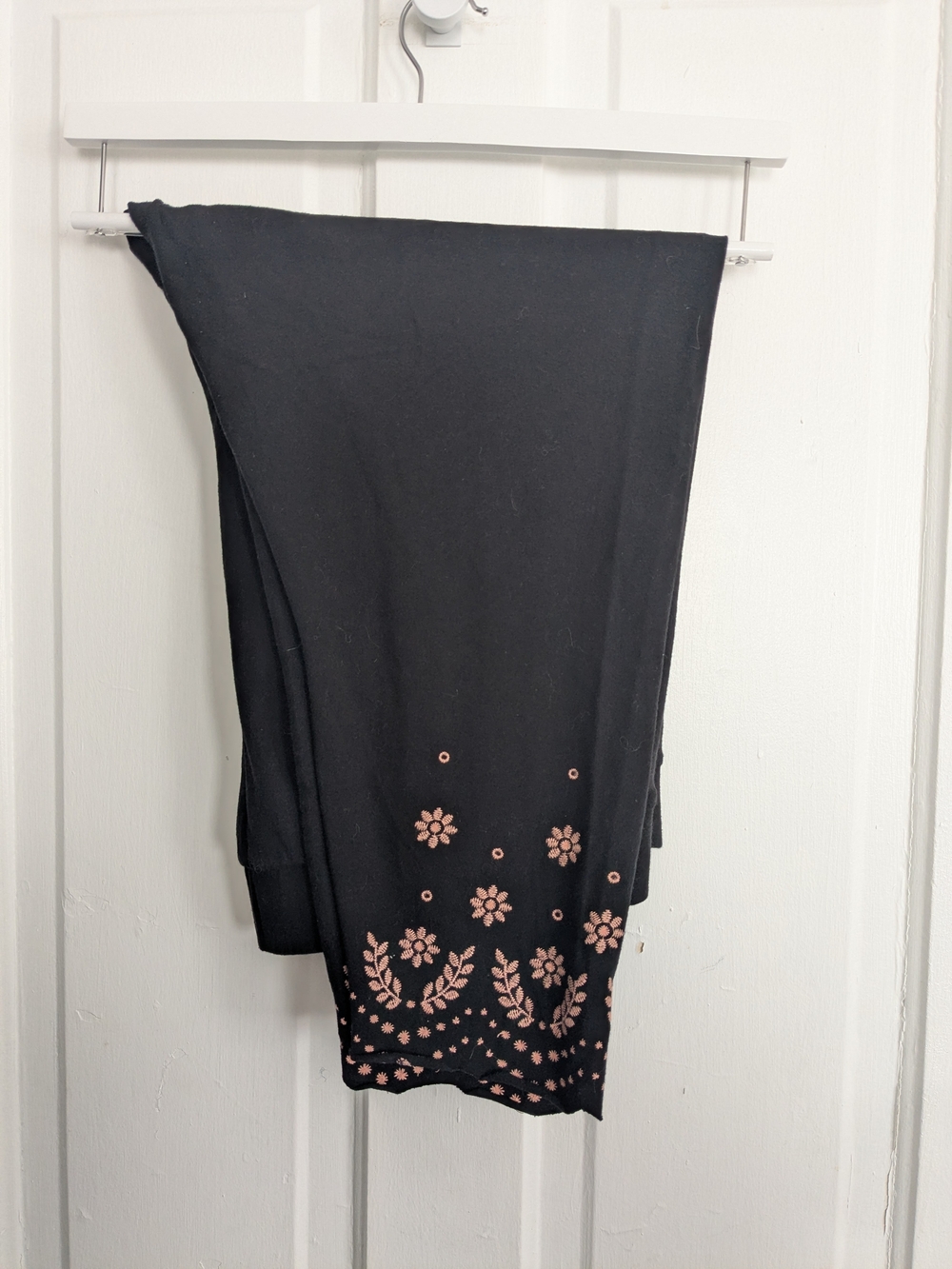 torrid Black Leggings with Pink Floral Hem Embroidery